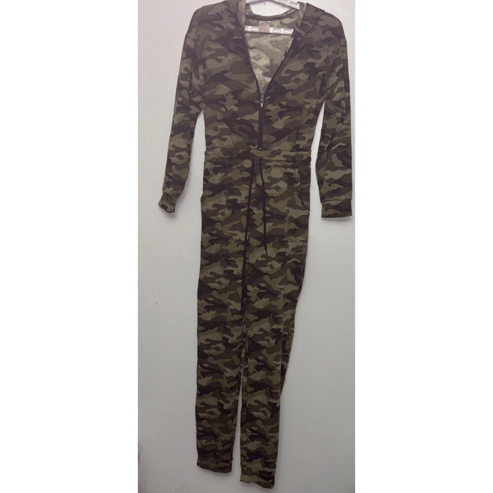 No Boundaries Ladies Juniors Green Camo Hoodie Jumpsuit Size Small